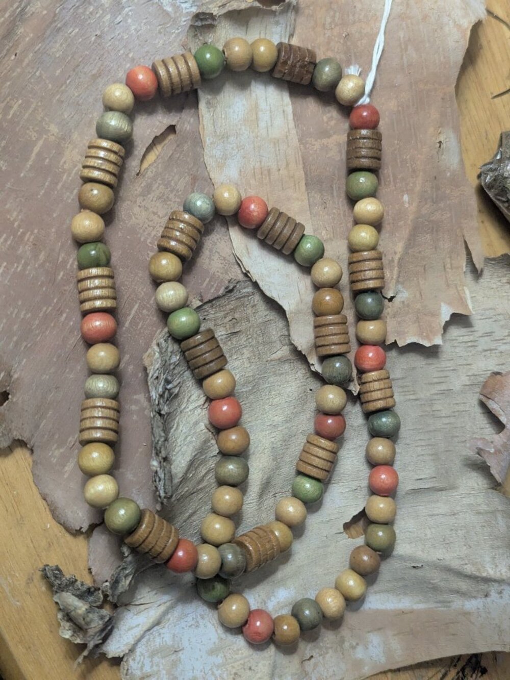 Vintage mixed colors wooden bead necklace 29 inch estate
